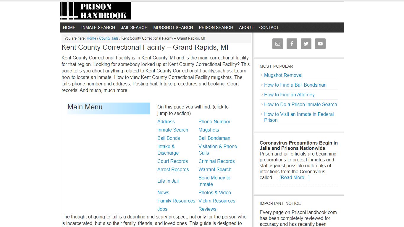 Kent County Correctional Facility – Grand Rapids, MI - Prison Handbook