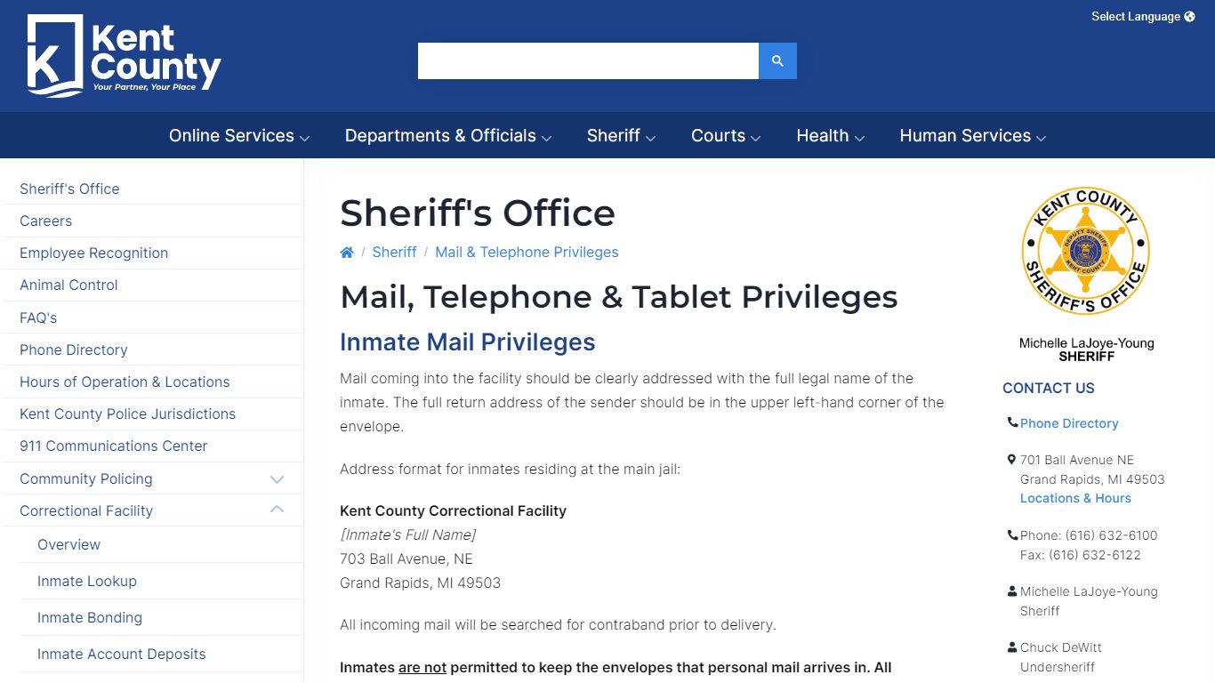 Mail & Telephone Privileges - Kent County, Michigan